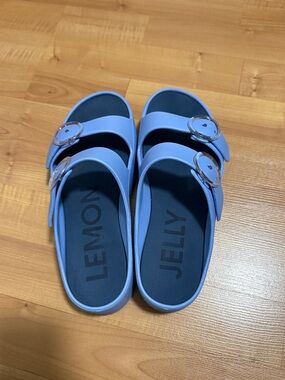 Lemon Jelly Blue Double-Buckle Slide Sandals